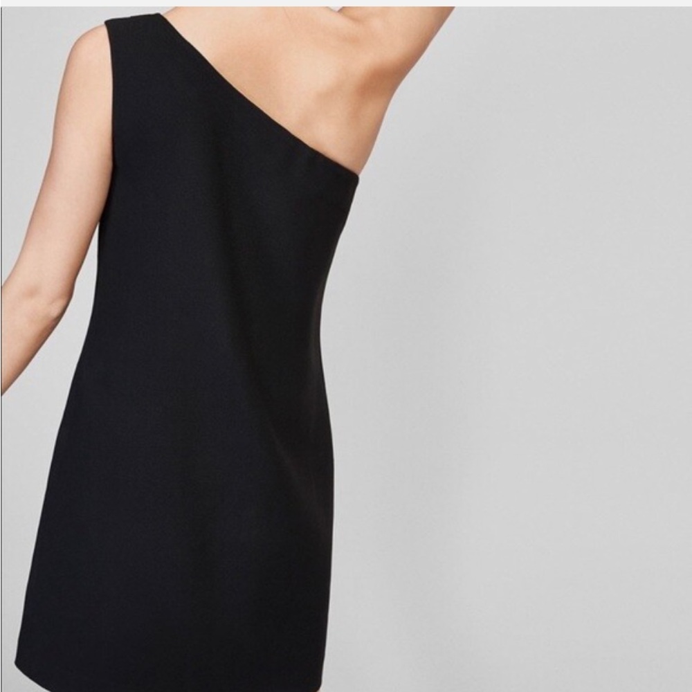 Massimo Dutti Black One Shoulder Shift Cocktail Special Occasion Dress Size 6 - Picture 4 of 13